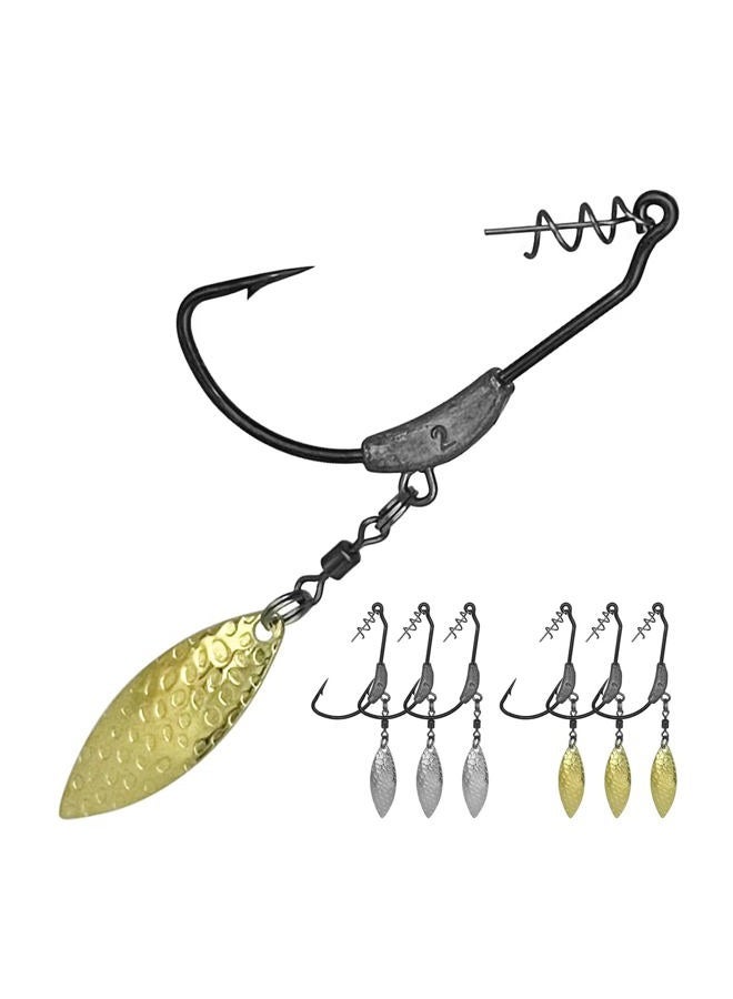 CWSDXM Weighted Swimbait Hooks, 6pcs Underspin Swimbait Hook with Twistlock, Weighted Crank Hooks with Gold/Silver Spinner Blades for Soft Fishing Lures - Image 1