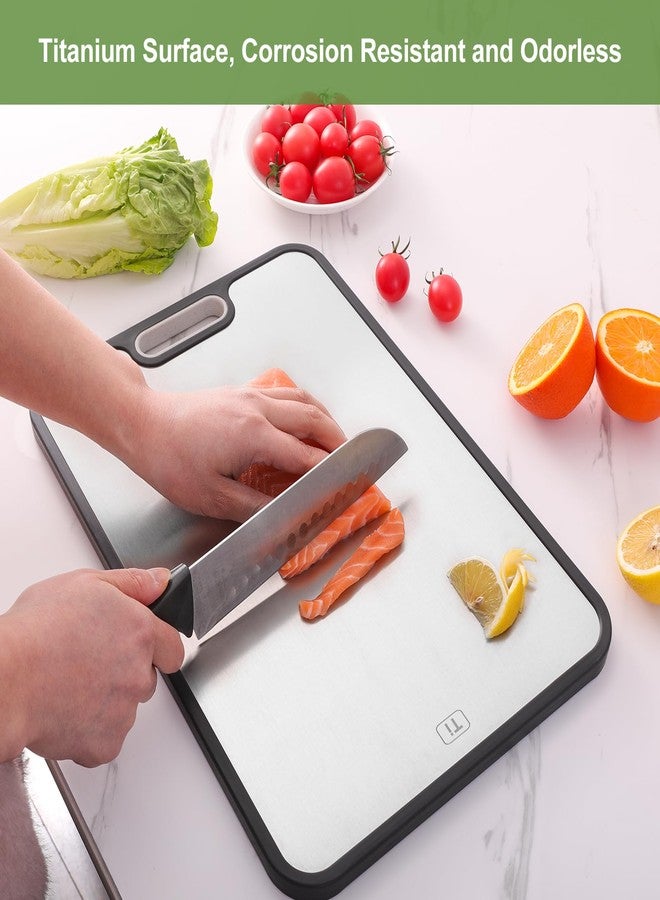 Grourarty Titanium Cutting Board for Kitchen, Double Side Large Cutting Board for Meats, Fruits And Vegetables, Chopping Board with with Juice Groove, 15.2x10.4inch - Image 3