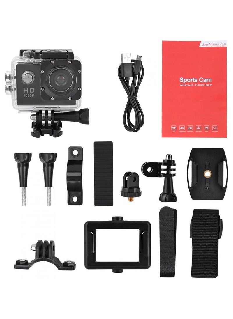 NEX - Action Camera Kit, HD 1080P 2 Inch LCD Screen Universal Sports Camera, 140 ° Wide Angle Lens Multifunctional Waterproof Action Camera with 900mAh Battery, for Outdoor,black - Image 1
