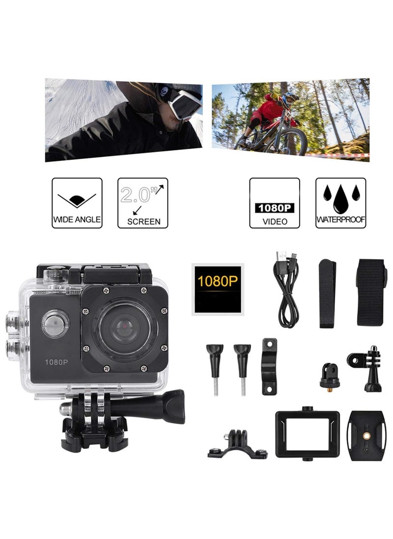 NEX - Action Camera Kit, HD 1080P 2 Inch LCD Screen Universal Sports Camera, 140 ° Wide Angle Lens Multifunctional Waterproof Action Camera with 900mAh Battery, for Outdoor,black - Image 1