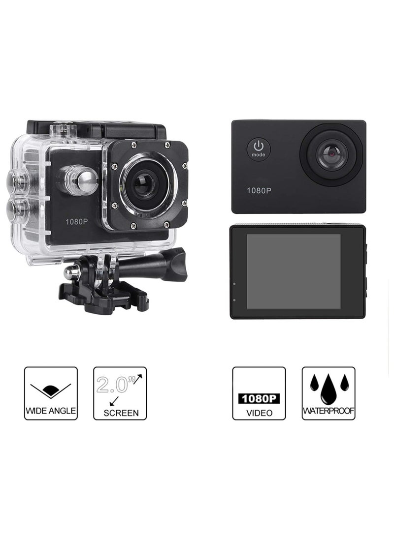 NEX - Action Camera Kit, HD 1080P 2 Inch LCD Screen Universal Sports Camera, 140 ° Wide Angle Lens Multifunctional Waterproof Action Camera with 900mAh Battery, for Outdoor,black - Image 1