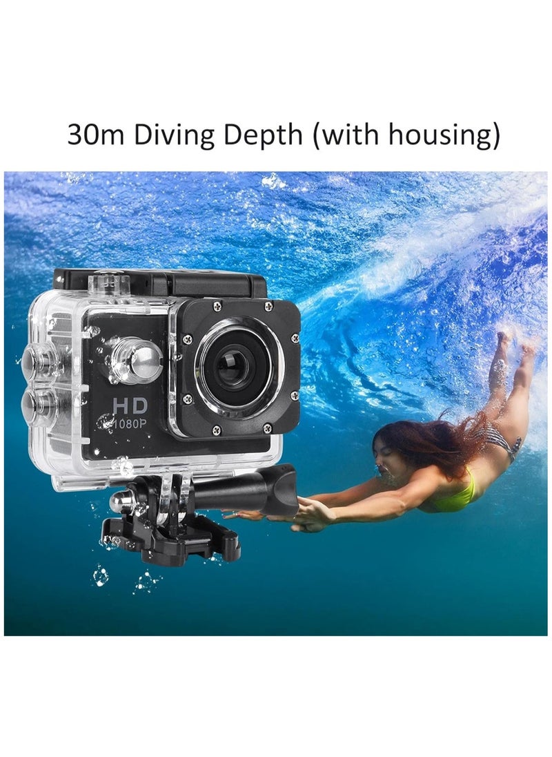 NEX - Action Camera Kit, HD 1080P 2 Inch LCD Screen Universal Sports Camera, 140 ° Wide Angle Lens Multifunctional Waterproof Action Camera with 900mAh Battery, for Outdoor,black - Image 1