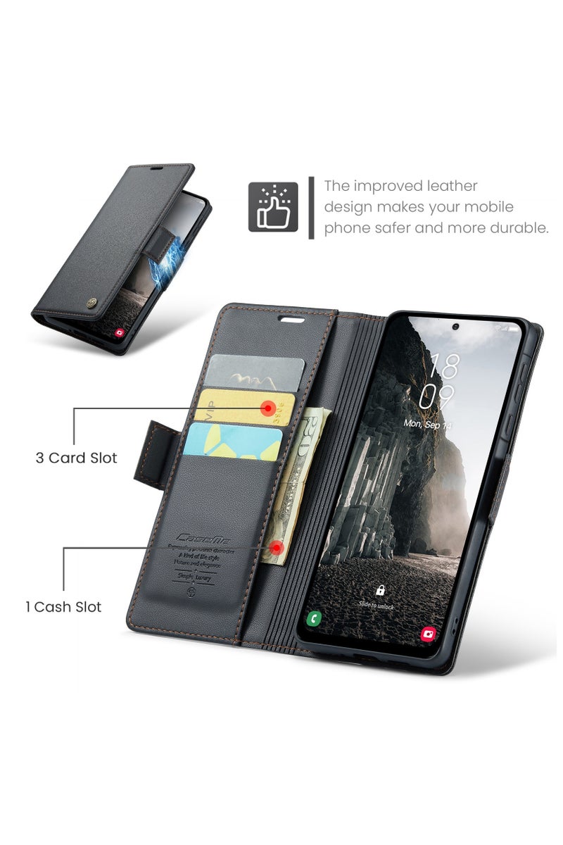 CaseMe Flip Wallet Case For Samsung Galaxy A36 5G RFID Blocking PU Leather Wallet Flip Folio Case with Card Holder Kickstand Shockproof Phone Cover - Black - Image 2