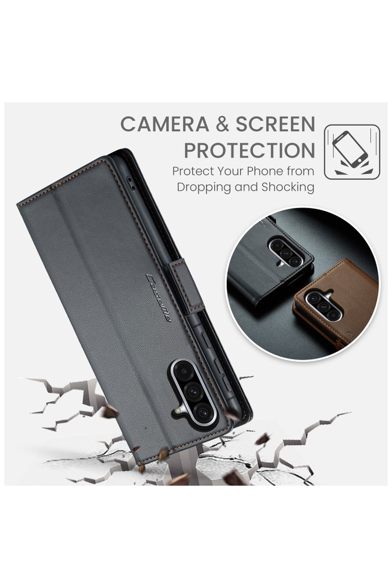 CaseMe Flip Wallet Case For Samsung Galaxy A36 5G RFID Blocking PU Leather Wallet Flip Folio Case with Card Holder Kickstand Shockproof Phone Cover - Black - Image 4