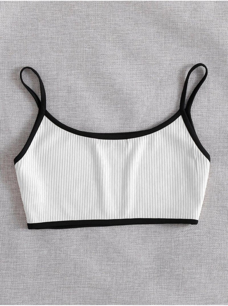 Liona White Color Ribbed Crop Top Bustier with Crew Neck Straps - Image 2