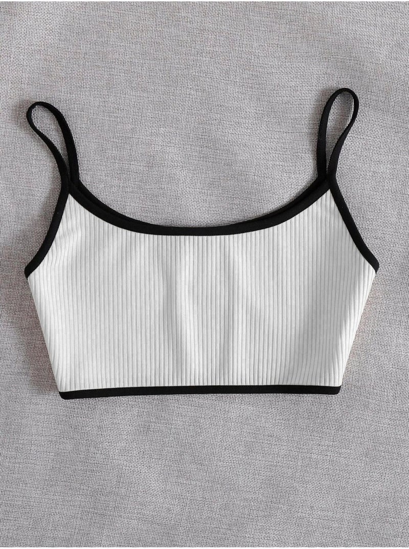 Liona White Color Ribbed Crop Top Bustier with Crew Neck Straps - Image 3