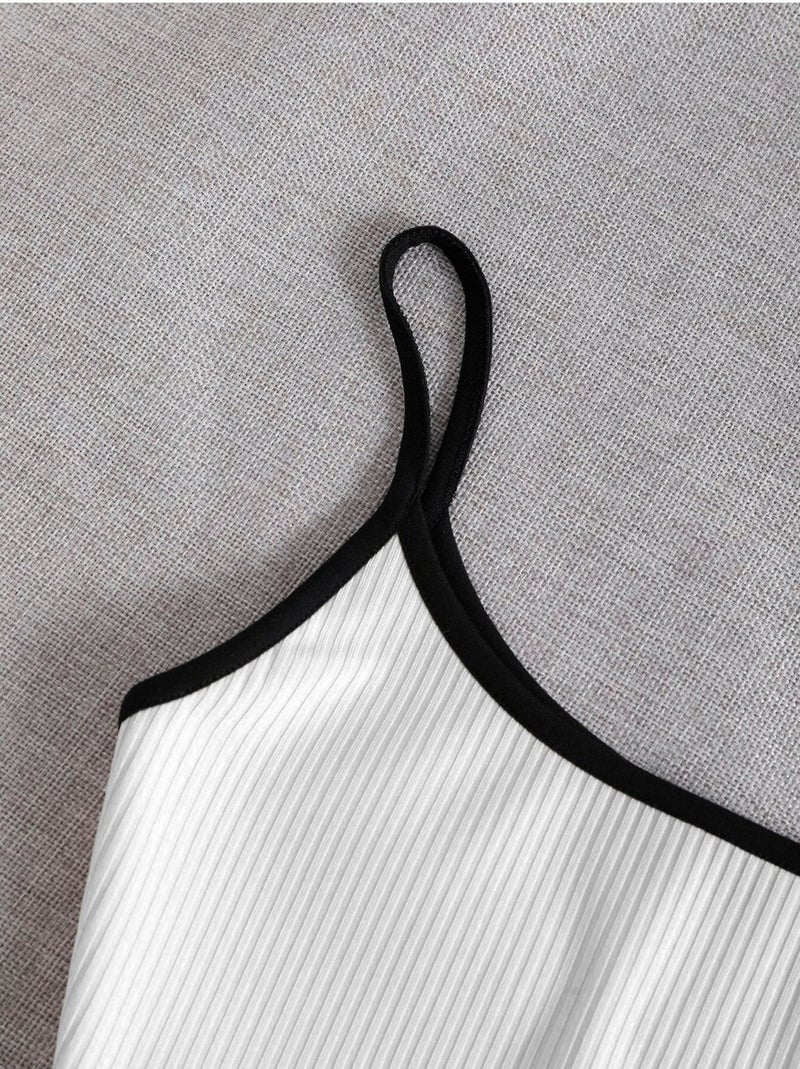 Liona White Color Ribbed Crop Top Bustier with Crew Neck Straps - Image 4
