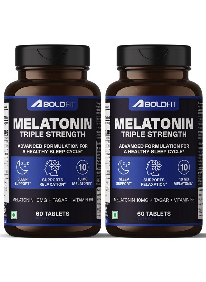 BOLDFIT مكمل دعم النوم Boldfit ميلاتونين 10 ملغ مع تاجارا 125 ملغ مع فيتامين ب6 للرجال والنساء، (عبوة من 2) - 120 قرص نوم - Image 1