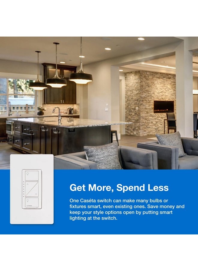LUTRON Lutron Caseta Original Smart Dimmer Switch Starter Kit, with Pico Remote, Wall Plate, and Smart Hub, Works with Alexa, Apple Home, and Google Home, 3 Way, 150W, No Neutral Req, P-BDG-PKG1W  - Image 2