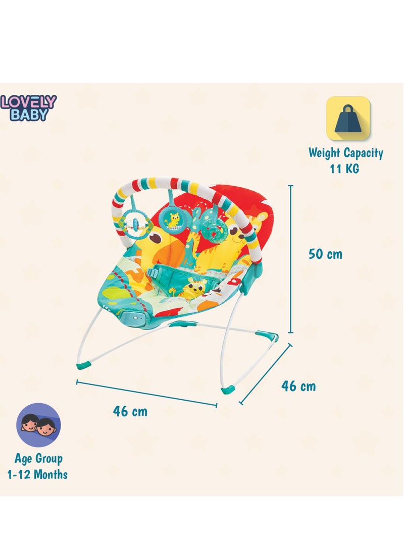 Lovely Baby - Lovely Baby Bouncer Rocker LB 6730 – Baby Seat w/ Gentle Vibration, Adjustable Toy Bar - Red - Image 1