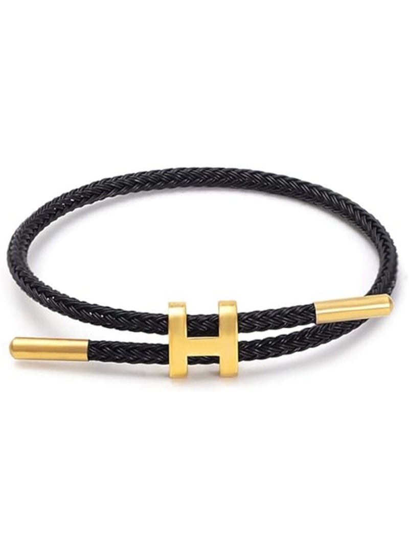 Bracelets for Women, Adjustable H Letter Bracelet, 18K Gold Color Plated Stainless Steel Clasp Design Titanium Steel Wire Rope Jewelry Gift for Women - Image 1