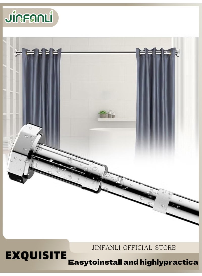 جين فان ل أنا قضيب ستاره قضيب ستارة دش قابل للسحب بدون ثقب تصميم زنبركي قوي مضاد للانزلاق قضيب تعليق عالمي لخزانة ستائر الحمام مناسب لخزائن المطبخ / غرف الاستحمام / النوافذ يمكن تعديل الطول بسهولة لا يتطلب حفرًا سهل التركيب - Image 1