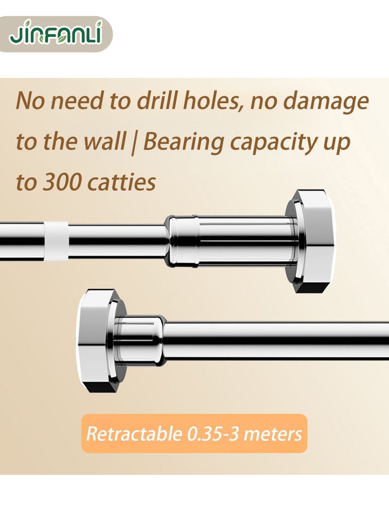 جين فان ل أنا قضيب ستاره قضيب ستارة دش قابل للسحب بدون ثقب تصميم زنبركي قوي مضاد للانزلاق قضيب تعليق عالمي لخزانة ستائر الحمام مناسب لخزائن المطبخ / غرف الاستحمام / النوافذ يمكن تعديل الطول بسهولة لا يتطلب حفرًا سهل التركيب - Image 2