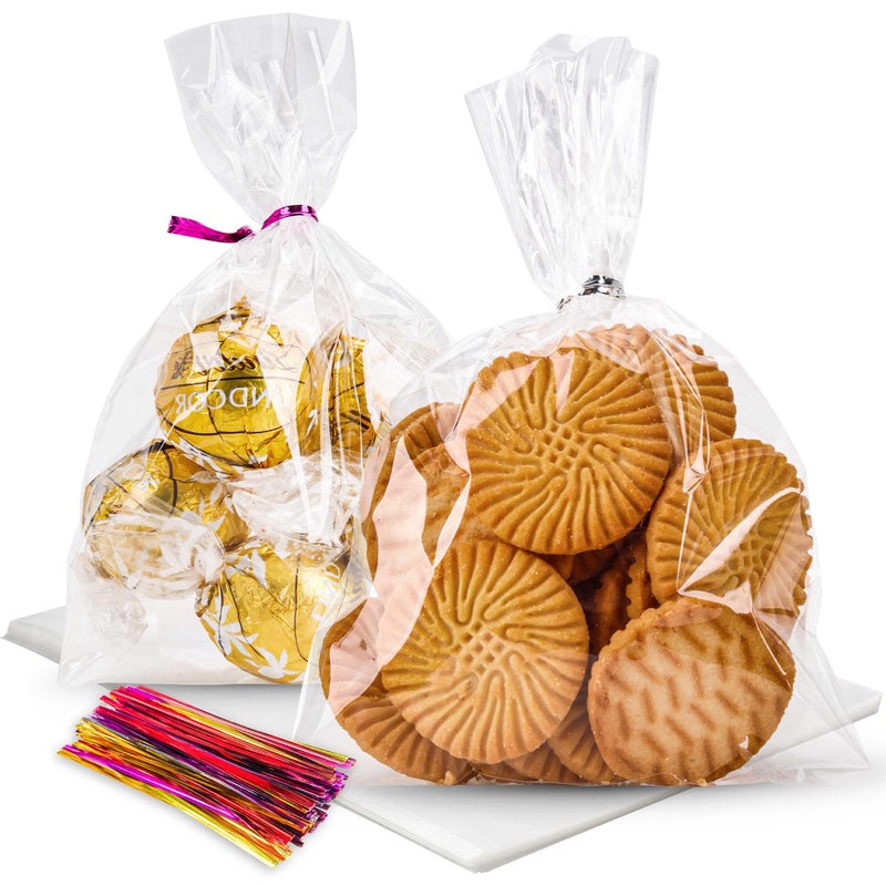 LOKQING LOKIQNG Cellophane Bags Plastic Treat Bag Clear Cookie Candy Bags with Twist Ties for Party Favor Bag(200PACK, 4x6inch) - Image 1