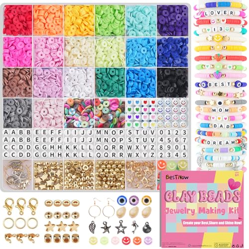 BestNow Clay Beads Bracelet Making Kit 5000 Pcs Friendship Bracelet Kits Flat Beads for Jewelry Making Polymer Heishi Beads Set for Bracelet Necklace DIY Crafts Gift for Girls Ages 612 - Image 1