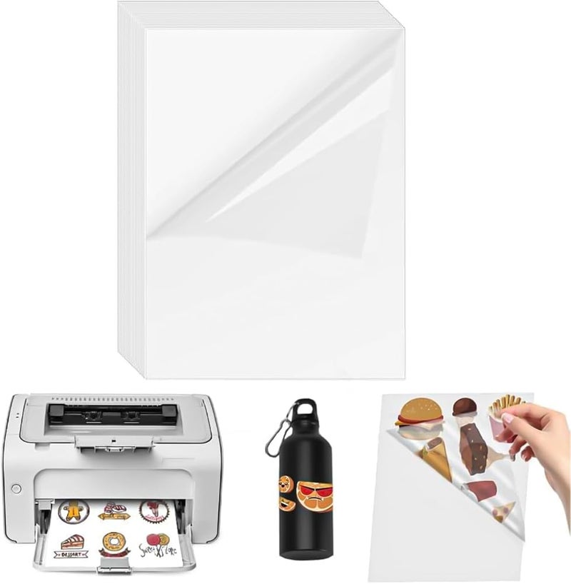 ADERTOS A4 Waterproof Printable Vinyl Sticker Paper, 30 Sheets Clear Self-Adhesive Labels for Inkjet & Laser Printers - Transparent, 297 x 210 mm - Image 1