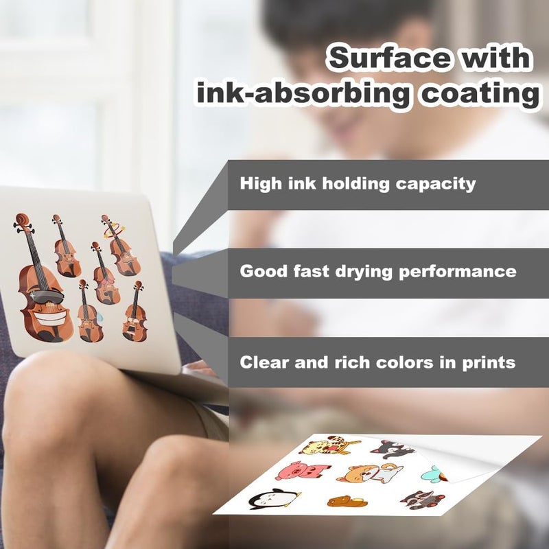 ADERTOS A4 Waterproof Printable Vinyl Sticker Paper, 30 Sheets Clear Self-Adhesive Labels for Inkjet & Laser Printers - Transparent, 297 x 210 mm - Image 3