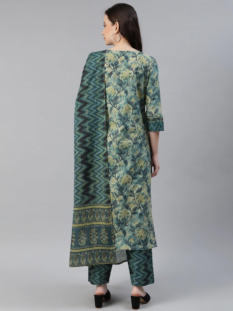 Vaamsi Women's Rayon Blend Ethnic Motifs Printed Straight Kurta Pant with Dupatta (VKSKD1091_Teal_XS) - Image 4
