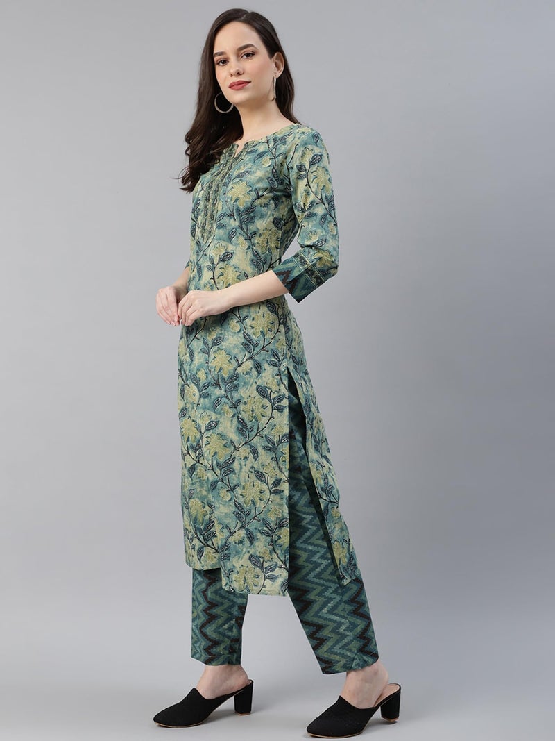 Vaamsi Women's Rayon Blend Ethnic Motifs Printed Straight Kurta Pant with Dupatta (VKSKD1091_Teal_XS) - Image 3