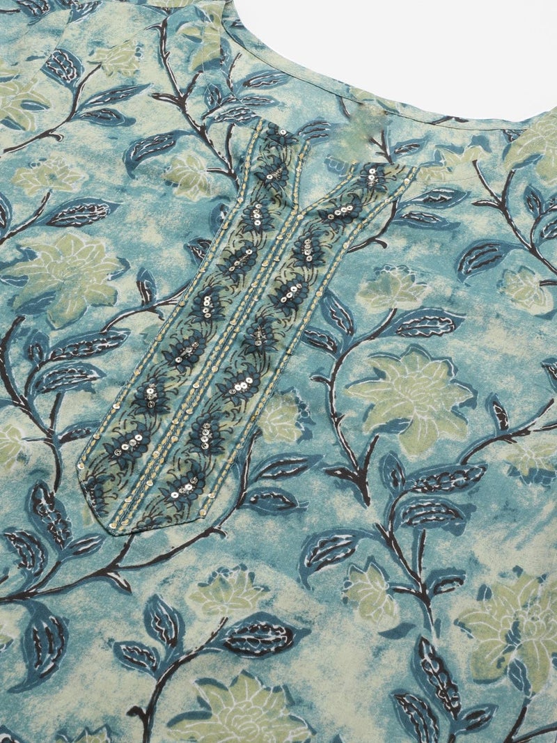 Vaamsi Women's Rayon Blend Ethnic Motifs Printed Straight Kurta Pant with Dupatta (VKSKD1091_Teal_XS) - Image 2
