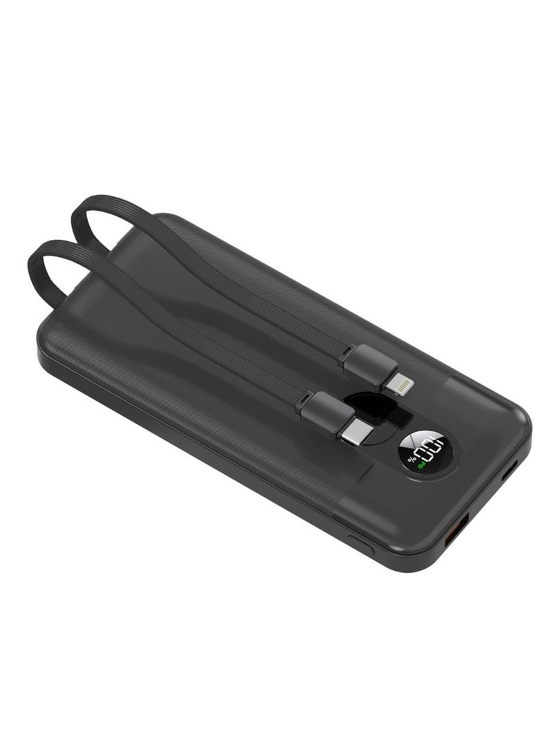 بورودو بنك طاقة 10000 مللي أمبير/ساعة مع كابلات Type-C وLightning مدمجة، وتوصيل طاقة 22.5 واط، وشحن متزامن، وشحن من 0% إلى 60% في 35 دقيقة، وشاشة رقمية - أسود - Image 1