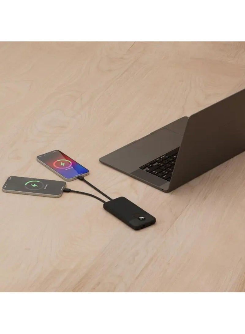 بورودو بنك طاقة 10000 مللي أمبير/ساعة مع كابلات Type-C وLightning مدمجة، وتوصيل طاقة 22.5 واط، وشحن متزامن، وشحن من 0% إلى 60% في 35 دقيقة، وشاشة رقمية - أسود - Image 3