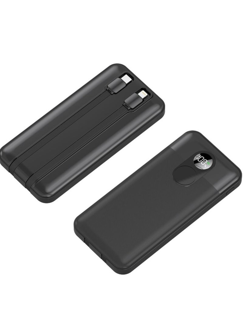 بورودو بنك طاقة 10000 مللي أمبير/ساعة مع كابلات Type-C وLightning مدمجة، وتوصيل طاقة 22.5 واط، وشحن متزامن، وشحن من 0% إلى 60% في 35 دقيقة، وشاشة رقمية - أسود - Image 2