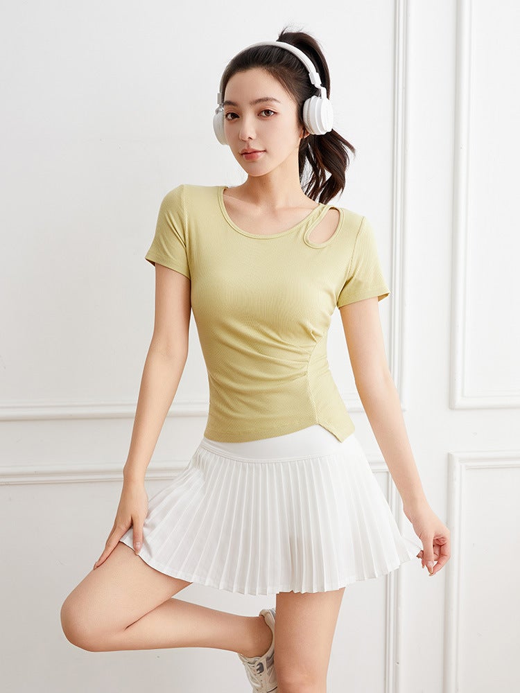 Short-Sleeved Female Niche Design Sense Irregular T-Shirt Chic Hollow Top Ym2520 - Image 5