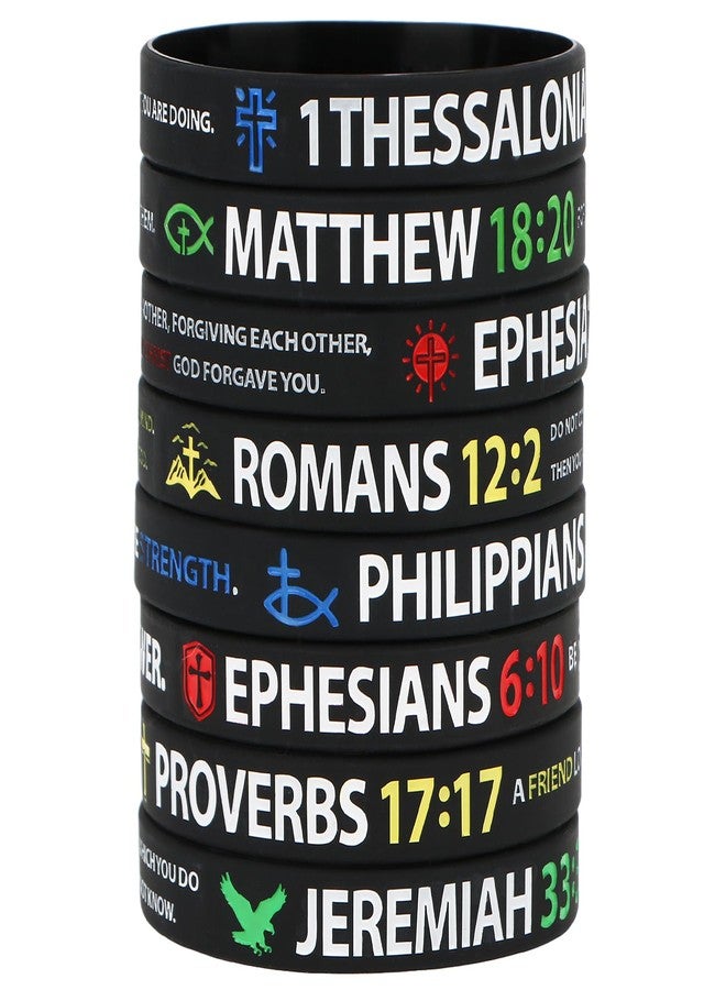 kilofly 8 pcs Christian Scripture Quote Bible Verse Silicone Bracelet Wristband -Faith - Image 1