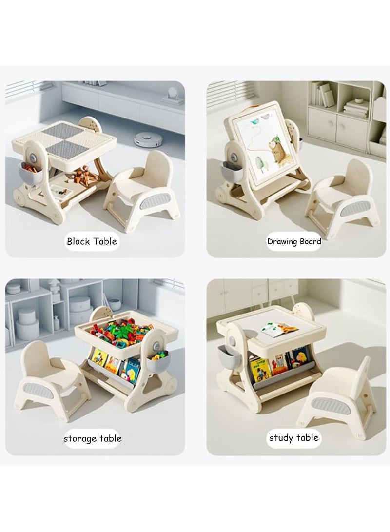 Arabest Kids Activity Table and Chair Set, Craft Learn Play Water Sand Table for Boys Girls, All-in-One Multi Activity Table with Storage, 157pcs Building Blocks Table Compatible with Classic Bricks - Image 2