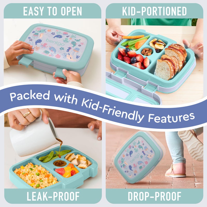 Bentgo Kids Prints Leak-Proof, 5-Compartment Bento-Style Kids Lunch Box - Ideal Portion Sizes for Ages 3-7, Durable, Drop-Proof, Dishwasher Safe, & Made with BPA-Free Materials (Sea Life) - Image 4
