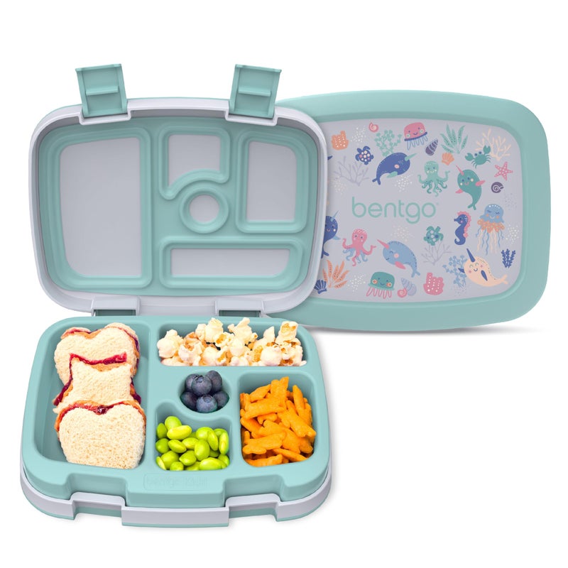 Bentgo Kids Prints Leak-Proof, 5-Compartment Bento-Style Kids Lunch Box - Ideal Portion Sizes for Ages 3-7, Durable, Drop-Proof, Dishwasher Safe, & Made with BPA-Free Materials (Sea Life) - Image 1