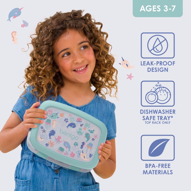 Bentgo Kids Prints Leak-Proof, 5-Compartment Bento-Style Kids Lunch Box - Ideal Portion Sizes for Ages 3-7, Durable, Drop-Proof, Dishwasher Safe, & Made with BPA-Free Materials (Sea Life) - Image 3