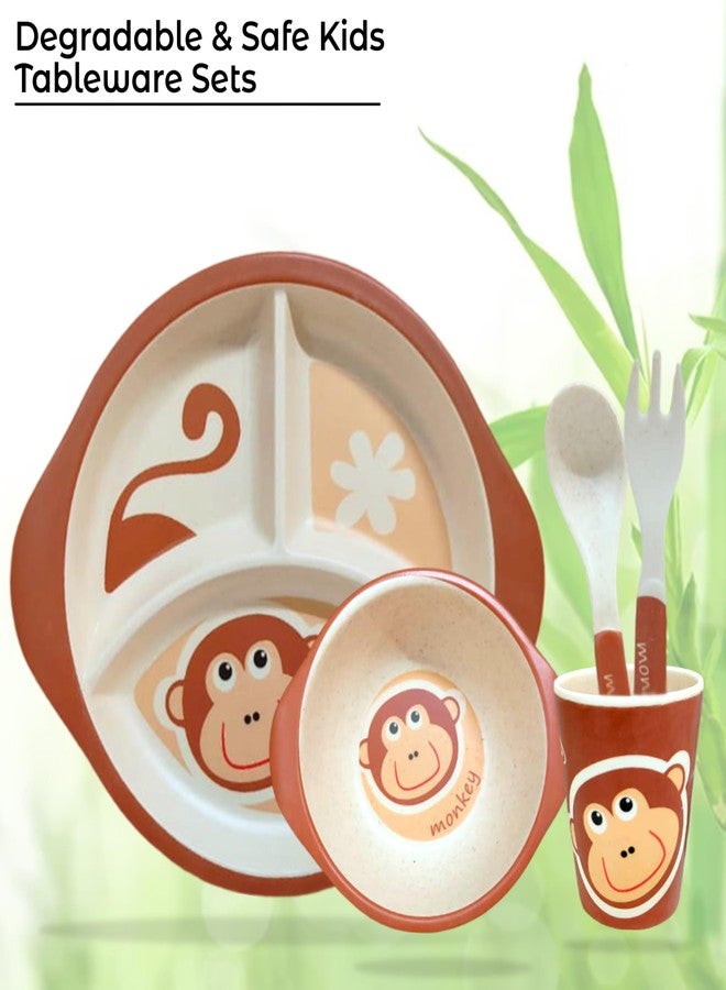 بيمبيكا طقم عشاء أساسي للأطفال من ألياف الخيزران من بيمبيكا بيبي، مناسب للأطفال الصغار والرضع - عبوة من 5 قطع (بني) - Image 2
