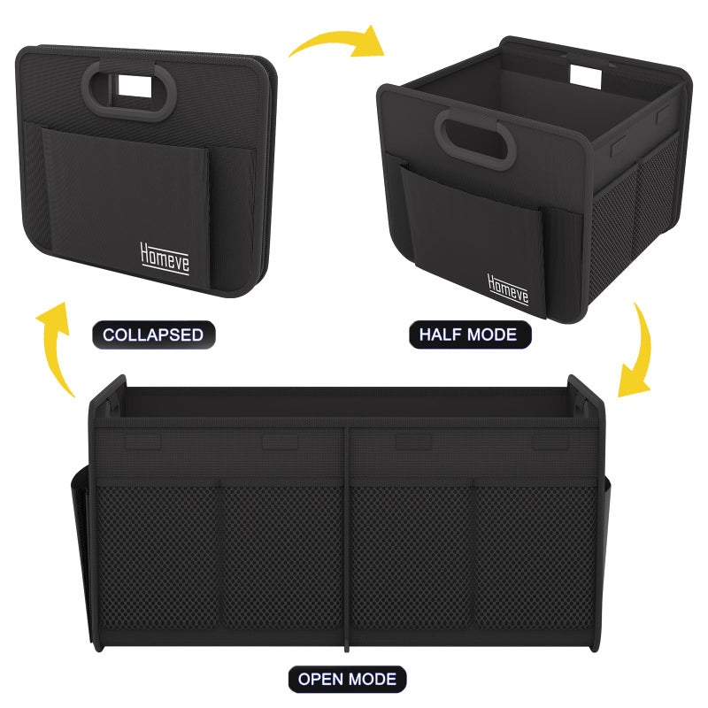 Homeve Trunk Organizer, Car Storage, Reinforced Handles, Collapsible Multi-Compartment, Foldable, Waterproof, Sturdy, 600D Oxford Polyester For Car, SUV, Mini-Van, Black, 2 Compart-Small - Image 4