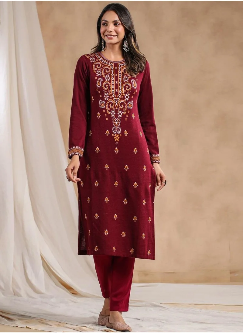 آي شين Women's Ethnic WINE STRAIGHT POLY KURTA