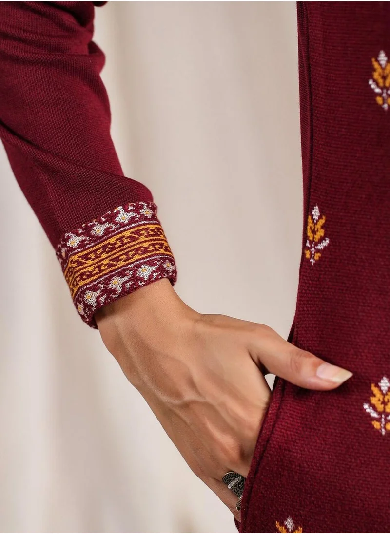 آي شين Women's Ethnic WINE STRAIGHT POLY KURTA
