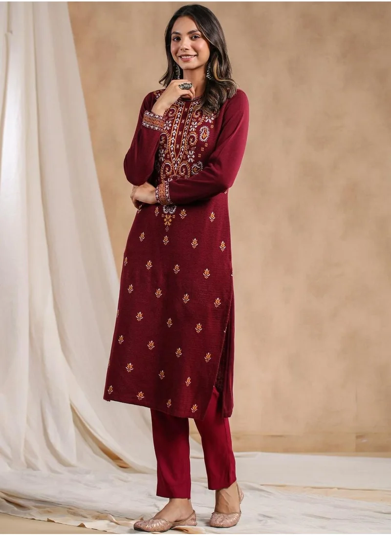 آي شين Women's Ethnic WINE STRAIGHT POLY KURTA