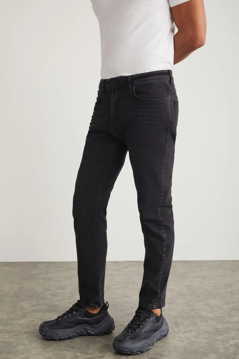 GRIMELANGE Antonia Men's Denim Tappared Fit Thick Textured Flexible Anthracite Jeans