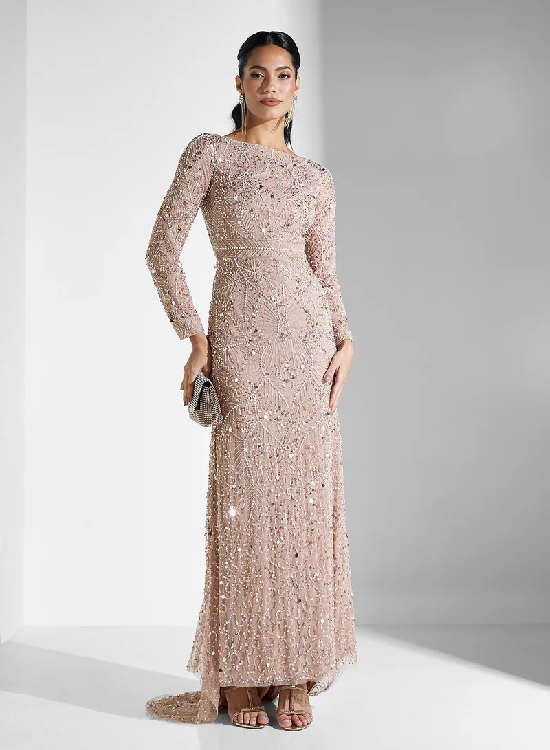 MARYISA Grace Embellished Crew Neck Dress