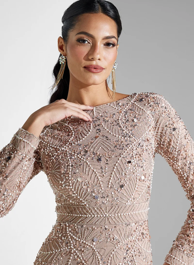 MARYISA Grace Embellished Crew Neck Dress