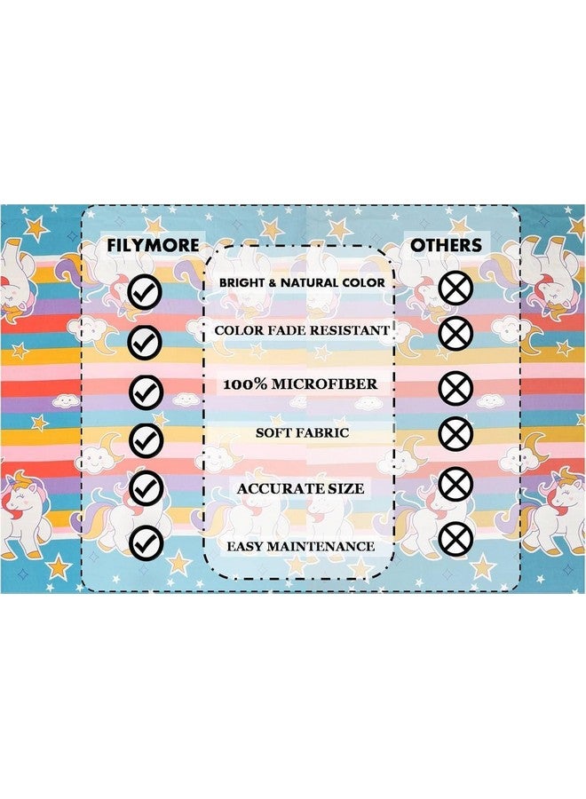 Filymore Unicorn Single Bedsheet for Kids 240 TC Cute Cartoon Design for Girls Room Single Bedspread Made with Pure Microfiber (Size 60 X 90 Inches) 1 Bedsheet with Pillow Cover (Color-Multicolour) - Image 5
