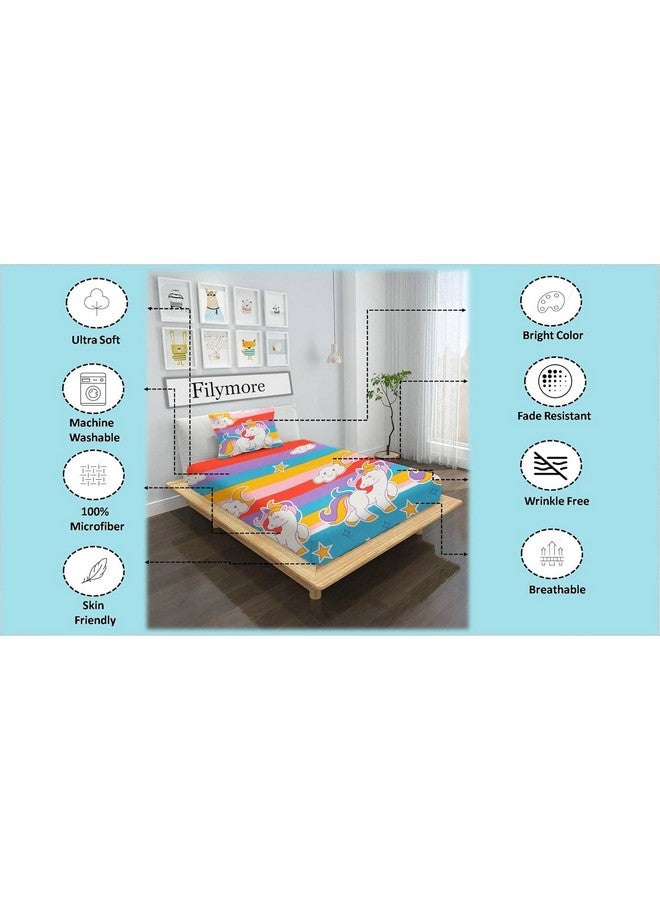 Filymore Unicorn Single Bedsheet for Kids 240 TC Cute Cartoon Design for Girls Room Single Bedspread Made with Pure Microfiber (Size 60 X 90 Inches) 1 Bedsheet with Pillow Cover (Color-Multicolour) - Image 2