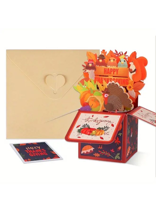 3pcs Thanksgiving Turkey Pop Up Cards With Floral Accents Interactive 3D Mechanism Autumn Colors Orange Red Brown Green Purple Includes Envelopes For Family Friends Grandma Fall Party Decorations Vibrant Design High Quality Print - Image 1