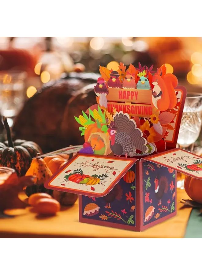 3pcs Thanksgiving Turkey Pop Up Cards With Floral Accents Interactive 3D Mechanism Autumn Colors Orange Red Brown Green Purple Includes Envelopes For Family Friends Grandma Fall Party Decorations Vibrant Design High Quality Print - Image 3