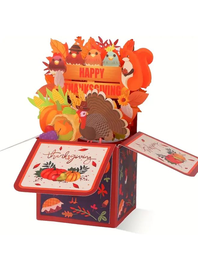 3pcs Thanksgiving Turkey Pop Up Cards With Floral Accents Interactive 3D Mechanism Autumn Colors Orange Red Brown Green Purple Includes Envelopes For Family Friends Grandma Fall Party Decorations Vibrant Design High Quality Print - Image 2