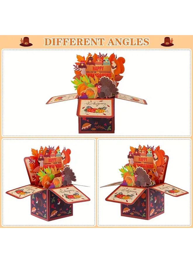 3pcs Thanksgiving Turkey Pop Up Cards With Floral Accents Interactive 3D Mechanism Autumn Colors Orange Red Brown Green Purple Includes Envelopes For Family Friends Grandma Fall Party Decorations Vibrant Design High Quality Print - Image 5