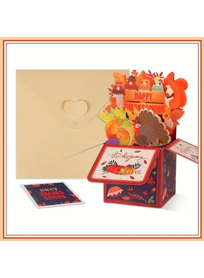 3pcs Thanksgiving Turkey Pop Up Cards With Floral Accents Interactive 3D Mechanism Autumn Colors Orange Red Brown Green Purple Includes Envelopes For Family Friends Grandma Fall Party Decorations Vibrant Design High Quality Print - Image 4