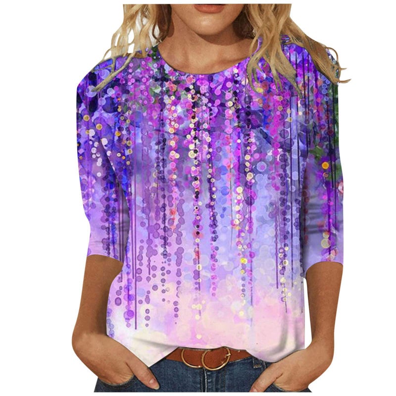 Women'S 3D Printed Crewneck 7-Sleeve T-Shirt - Image 3