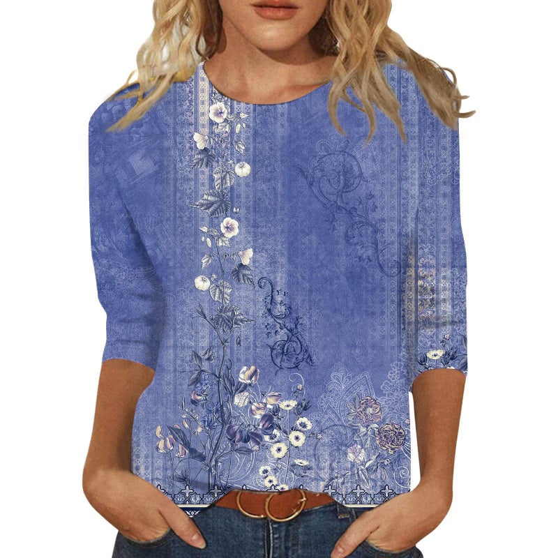 Women'S 3D Printed Crewneck 7-Sleeve T-Shirt - Image 4